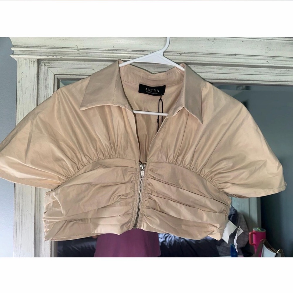 AKIRA Women's Beige Puff Sleeve Cropped Jacket